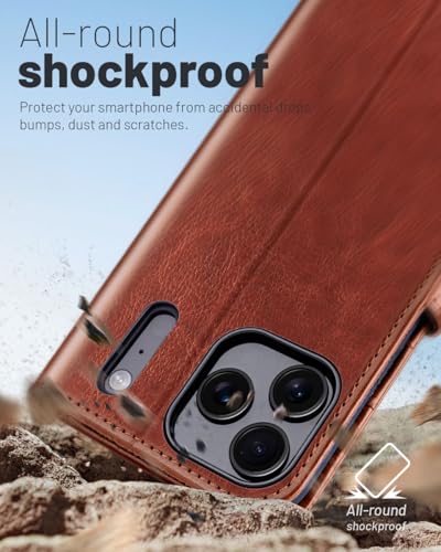 OCASE Compatible with iPhone 17 Pro Wallet Case, PU Leather Flip Folio Case with Card Holders RFID Blocking Kickstand [Shockproof TPU Inner Shell] Phone Cover 6.3 Inch 2025, Dark Brown - color: Dark Brown