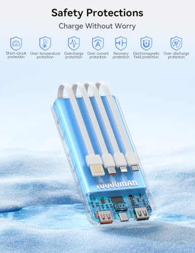 Nusyddy Portable Charger 10000mAh with 4 Built-in Cables & 6 Outputs White - color: White