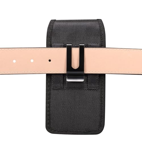 Cell Phone Holster Nylon Belt Pouch Metal Clip Holder Case for iPhone 17 Pro Max Samsung Galaxy S26 Ultra S25 FE S24 Ultra A16 A15 A26 A36 A17 Moto G Power 2025 Moto G 5G 2025 Moto Play 2024 (L) - size: L