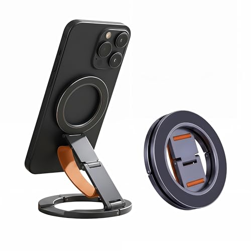 Magnetic Phone Holder for Car, Gym, Desk – N52 Strong Magnet, Foldable Aluminum Mount Stand with 270° Rotation, Universal for iPhone Samsung Android (Grey)