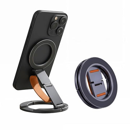 Magnetic Phone Holder for Car, Gym, Desk – N52 Strong Magnet, Foldable Aluminum Mount Stand with 270° Rotation, Universal for iPhone Samsung Android (Grey)