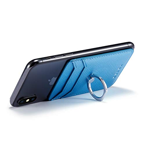 Phone Card Holder with Ring Grip for Back of Phone,Adhesive Stick-on Credit Card Wallet Pocket for iPhone,Android and Smartphones (LiBlue) - color: LiBlue