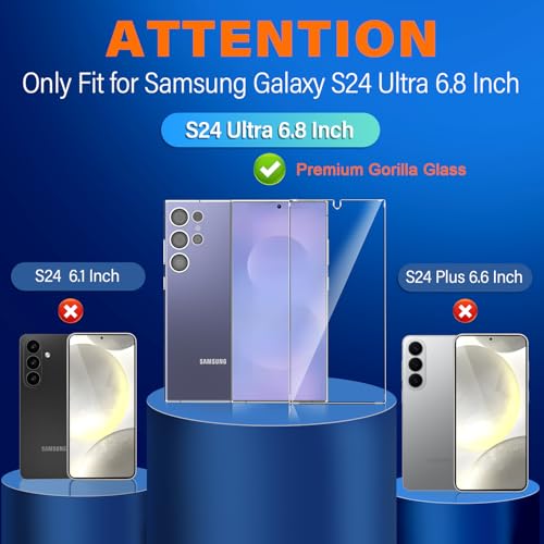 letosan 3 Pack for Samsung Galaxy S24 Ultra Screen Protector Tempered Glass, 9H+ Hardness, 12FT Military Grade Shatterproof, Auto Alignment Frame, Bubble Free Case Friendly HD Clear 6.8 Inch - size: galaxy S24 Ultra 6.8 Inch