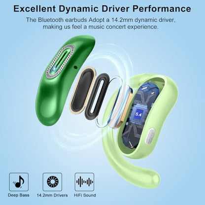 Open Ear Headphones, NEW Over Ear Earbuds with 4 ENC Noise-Canceling Mic - color: Light Green