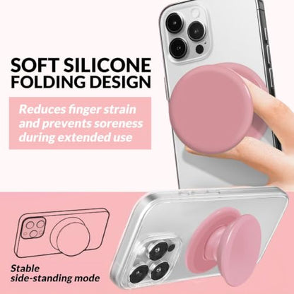 for MagSafe Phone Grip,Soft Silicone Magnetic Collapsible Cell Phone Finger Grip for iPhone 17/16/15/14/13,12 and Smartphones Tablets - Pink - color: Pink