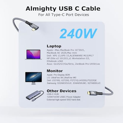 USB C 3.2 Gen2x2 20Gbps Cable, 90Degree USB C 4K@60Hz UHD Video 5A/240W PD3.1 Fast Charge Cord with E-Marker Compatible with Thunderbolt 3/4 - size: 90D 20G 240W 1M