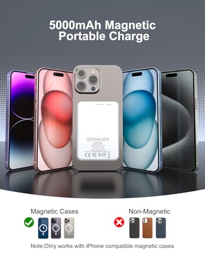 5000mAh Magnetic Portable Charger, Ultra Slim Magnetic Power Bank with USB-C Cable Compatible with iPhone 17/16/15/14/13/12 Series - color: White