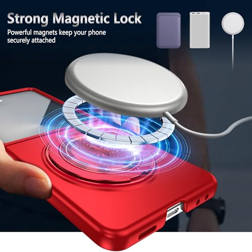 Magnetic Case for Samsung Galaxy Z Flip 7, [Compatible with MagSafe] Shockproof Slim fit Samsung Z Flip 7 Phone Case with Magnetic Ring Kickstand, Red - color: Red, size: Samsung Galaxy Z Flip 7