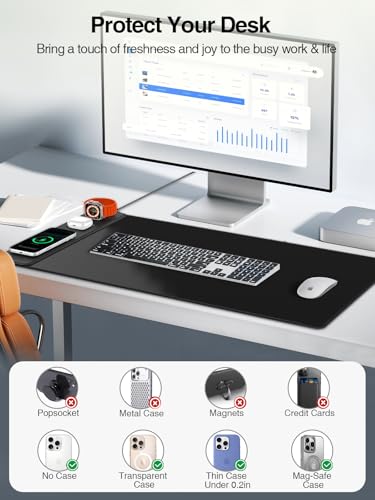 Mouse Pad with Magnetic Wireless Charging, Large Desk Mat, Non-Slip Mouse Mat, Keyboard Pad for Gaming, Desk, Office, PC - color: Black-Magnetic 3-Charging-31.5"x15.8"