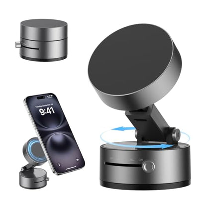 XO Simple is Beauty Upgrated Vacuum Suction Magnetic Phone Holder, Retractable Strong Suction Cup Magnetic Hands-Free Car Cellphone Mount Foldable Car Phone Stand for Car/Mirror/Gym(Not Charge Phone) - color: Space grey