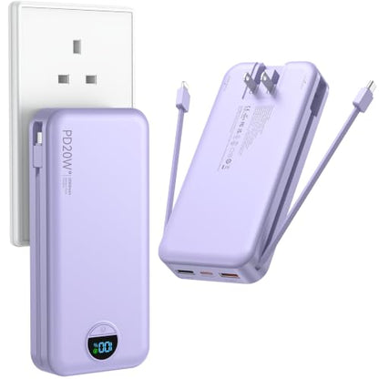 Ffnpua Portable Charger Power Bank 20000mAh PD20W w/Built-in Cables