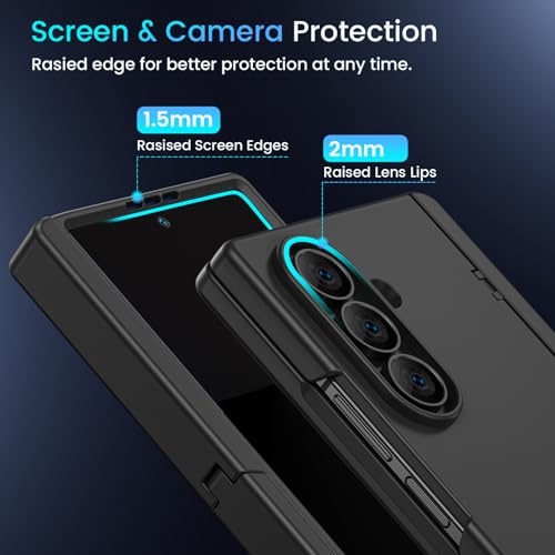 Caka Magnetic for Samsung Galaxy Z Fold 6 Case with Hidden Kickstand Black - color: Black