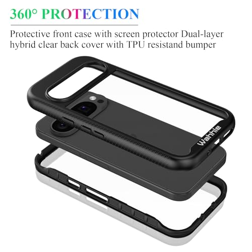 Compatible with Google Pixel 9 Pro XL Case, Built in Screen Protector Full Body Shockproof Slim Fit Bumper Protective Phone Cover Men Women-Black/Clear - size: Google 9 Pro XL Case