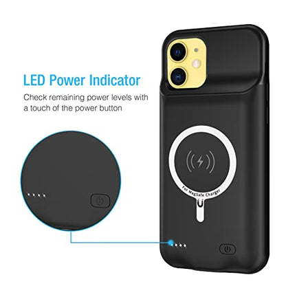 Battery Case for iPhone 11, Enhanced 10000mAh Portable Protective Smart Wireless Charging Case Support Carplay Compatible with iPhone 11 (6.1 inch) Rechargeable Extended Battery Charger Case (Black) - size: iPhone 11