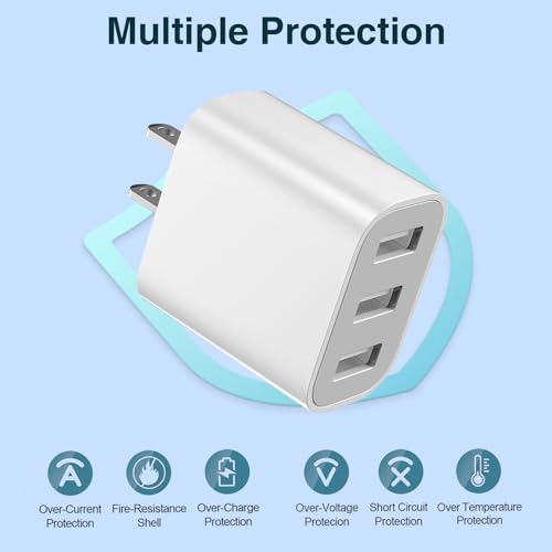 3 USB A Ports Charger Block,YTFCYIKBG Cell Phone wall Chargers,USB Cube - color: white and black