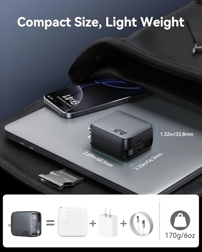 MOKiN Retractable USB C Charger Cable, 67W 2-Port Fast Charging Wall Plug - color: Gray