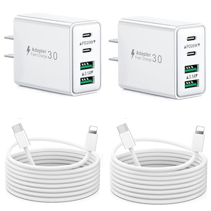2-Pack iPhone 14 13 Charger Fast Charging, 40W 4-Port USB C Chargers Block with 6FT USB C to Lightning Cable for iPhone 14 13 12 11 Pro Max XS XR X 8, Multi Wall Plug Power Adapter Charging Box - color: 2-Pack Plug /6FT C-L White