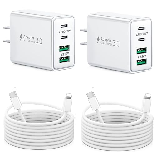 2-Pack iPhone 14 13 Charger Fast Charging, 40W 4-Port USB C Chargers Block with 6FT USB C to Lightning Cable for iPhone 14 13 12 11 Pro Max XS XR X 8, Multi Wall Plug Power Adapter Charging Box - color: 2-Pack Plug /6FT C-L White