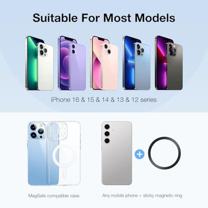 Magnetic Silicone Phone Grip | Super Strong Magnetic Design, 360° Rotation, Comfortable Grip, Compatible with iPhone 16/15/14/13/12 Series, Perfect for Selfies and Watching Videos (Black) - color: Black