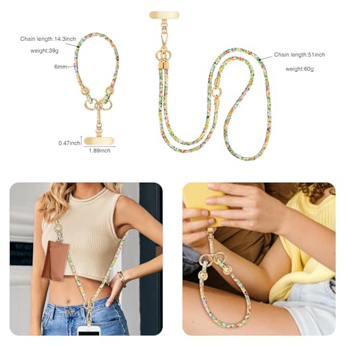 Crystal Phone Strap Crossbody and Wrist Lanyard, Anti Theft Layered & Wrist Strap Cell Phone Neck for Women - color: Colour a