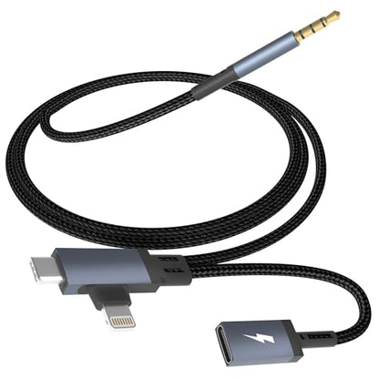 AUX Audio and USB C Charge Cable, 3.5mm Aux Audio Auxiliary Cord with 30W USB-C Charge Port, 2 in 1Aux Cable Charger for iPhone, Car Stereo, Speaker, Headphones
