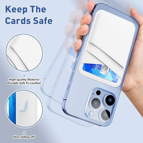 SHANSHUI Magnetic Phone Wallet, Durable Leather Wallet Credit ID Bussiness Card Holder for Back of Phone Compatible with iPhone 17/16/ 15/14/ 13/12 Mini/Plus/Pro/Pro Max - color: White