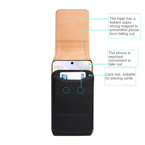 Cell Phone Pouch Pu Leather Holster Belt Clip Holder for iPhone 17 Air, 16 Plus 15 14 13 12 11 Pro Max Samsung Galaxy S26+ S25 FE S24 FE S24+ S23+ S23 FE A15 A35 A55 Google Pixel 10a 9a 6 (Black, L) - color: Black, size: L
