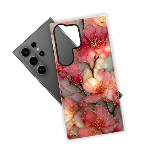 Compatible with Samsung Galaxy S26 Ultra Case,Glossy Case All-Round Protection Shockproof Anti-Scratches TPU Cover,Cases for Man Woman-Blossoms Pink Flower Stained Glass - color: Blossoms Pink Flower Stained Glass, size: Galaxy S26 Ultra