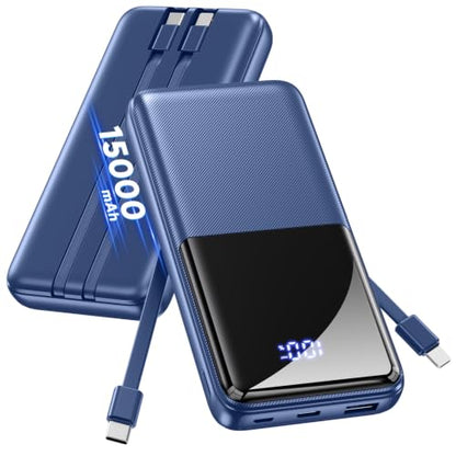 CFIAI Portable Charger 15000mAh Slim Power Bank with Built in Cables - color: Indigo