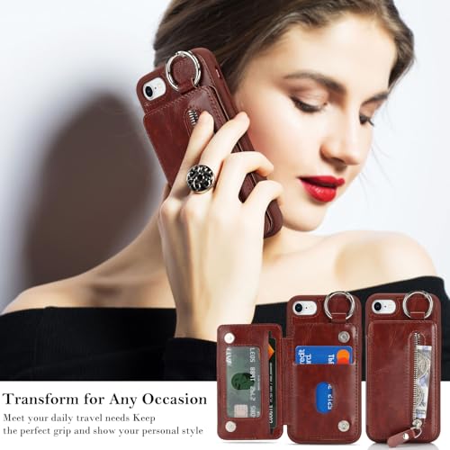 Ｈａｖａｙａ Flip Case for iPhone SE 3rd & 2nd Gen iPhone 8 & 7 - Deep Brown - color: Deep Brown-Ring, size: iPhone SE 3rd & 2nd Gen & 8 & 7 Case