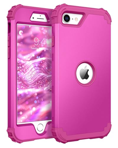 BENTOBEN for iPhone SE 2022 Case and iPhone SE 2020 Case, Heavy Duty 3 in 1 Full Body Rugged Shockproof Hybrid Hard PC Soft Rubber Case for iPhone SE 3rd/2nd Gen, New Hot Pink - color: New Hot Pink
