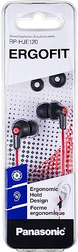 Panasonic Ergofit in-Ear Earbud Headphones Matte Black/Red (RP-HJE120-KB) - color: Matte Black/RED, size: S/M/L, style: No Mic