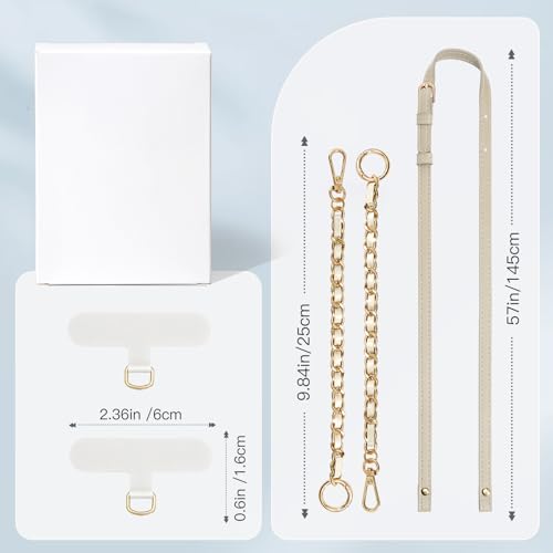TiMOVO 2-in-1 Phone Lanyard Crossbody, Adjustable Phone Strap for Most Smartphones, PU Strap Combo with Metal Chain for Women - color: White