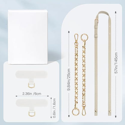 TiMOVO 2-in-1 Phone Lanyard Crossbody, Adjustable Phone Strap for Most Smartphones, PU Strap Combo with Metal Chain for Women - color: White