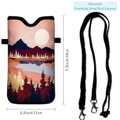 Cell Phone Sleeves Bag Case Crossbody Neoprene Holder Lanyard Phone Pouch for Women Men 7.5 X 4.5 Inches - Lake Moon - color: Lake Moon