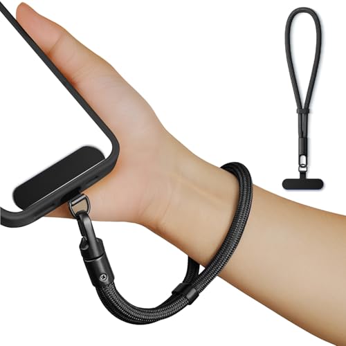 saxsion Lanyard for Phone, Self-Locking Phone Wrist Strap with 0.4mm Ultra-Thin Clip & 360° Hook, Anti-Drop Strap (Black) - color: Black