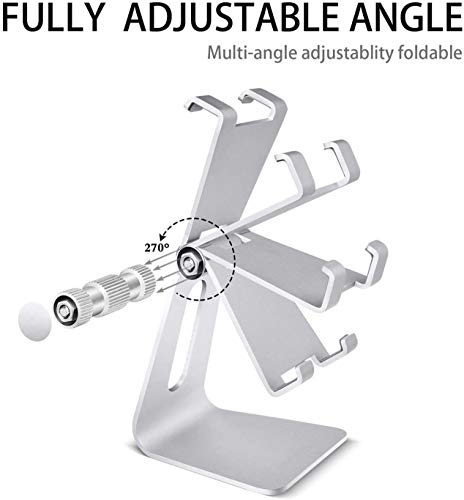 Phone & Tablet Stand Adjustable Multi‑Angle Aluminum Phone & Tablet Stand Adjustable Non‑Slip Dock/Cradle/Charging Station for Desktop, Bed, Kitchen, Office (Silver) - color: Sliver