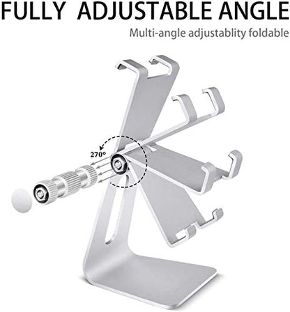 Phone & Tablet Stand Adjustable Multi‑Angle Aluminum Phone & Tablet Stand Adjustable Non‑Slip Dock/Cradle/Charging Station for Desktop, Bed, Kitchen, Office (Silver) - color: Sliver