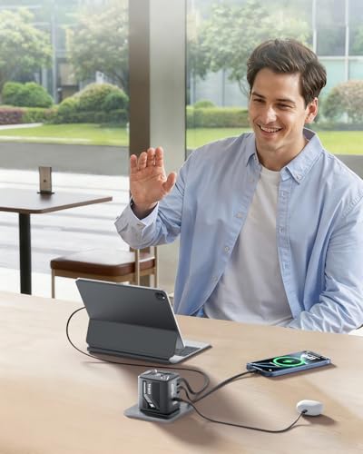 W & O 60W Gan Fast Charger Wall Plug, Built-in Retractable USB-C & L Cables - color: black+black