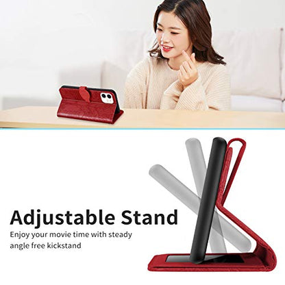 Wallet Case for iPhone 12 Mini 5.4" with Card Holder,PU Leather Flip Folio Shell Wrist Strap Stand Function Magnetic Closure Phone Cover fits iPhone 12 Mini 5G 5.4 inch,Red - color: Red, size: iPhone 12 Mini 5G (5.4 inch)