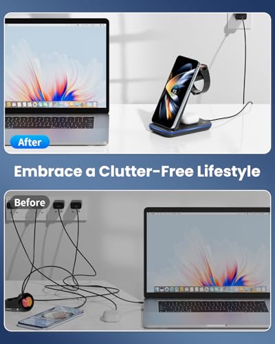 Wireless Charger for Samsung & Android: JoyGeek 3-in-1 Station for Galaxy S25-S20, Z Series, Note Models, Watch Ultra/7/6/5/4, Buds Pro/3/2/Plus with 18W Adapter