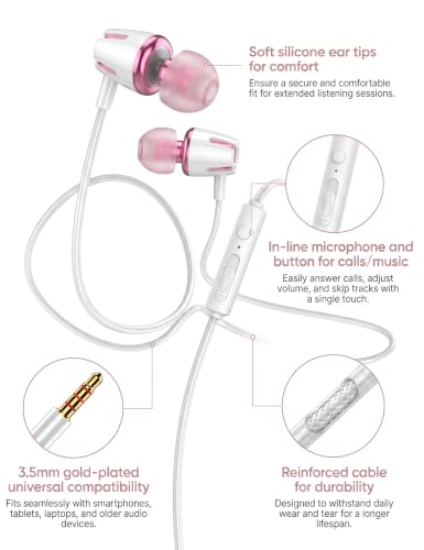 2-Pack Teens Wired Earbuds with Cases, 3.5mm School Headphones,Kitty&Floret - color: Kitty and Floret