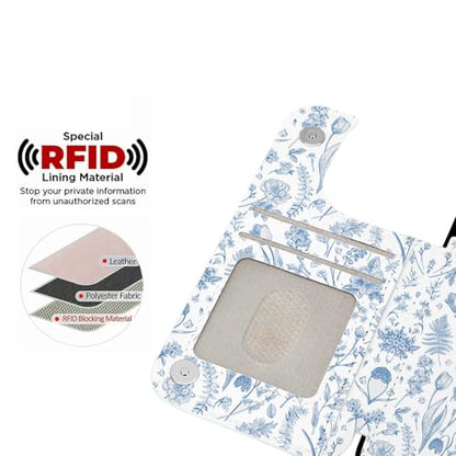 uCOLOR for iPhone 13/14 Wallet Case Magsafe with Card Holder Slot | Compatible with MagSafe,Folio Flip PU Leather Magnetic RFID Design with Camera Lens Protector, Blue Toile Flowers - color: Blue Toile Flowers