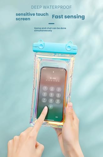 Purple Floating Waterproof Phone Pouch, Holographic Laser TPU Dry Bag with Air Padding, Touch Responsive Case for Swimming, Snorkeling - color: Purple