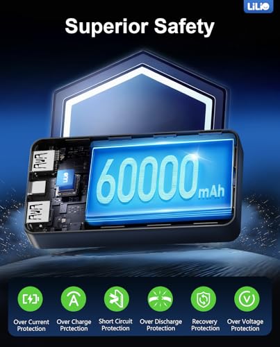 LILIO 60000mAh Portable Charger, 22.5W Fast Charging with 3 in 1 Cable