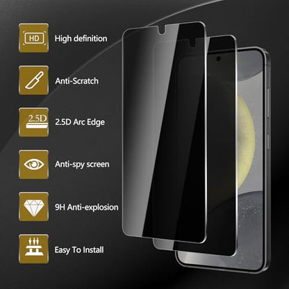 2 Pack Privacy Screen Protector for Samsung Galaxy S24[6.2 inch] With 2 Pack Camera Lens Protector, Anti Spy Tempered Glass Film, 9H Hardness, Black Protector, Anti-Scratch, Bubble Free - size: Galaxy S24 FK22