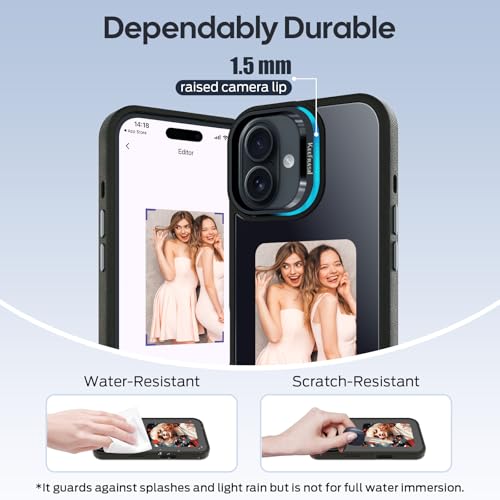 Smart E Ink Phone Case for iPhone 16, 4.0" 4-Color NFC Changing Picture Case, Digital Photo Display Protective Cover, Anti-Drop Water-Resistant, Black