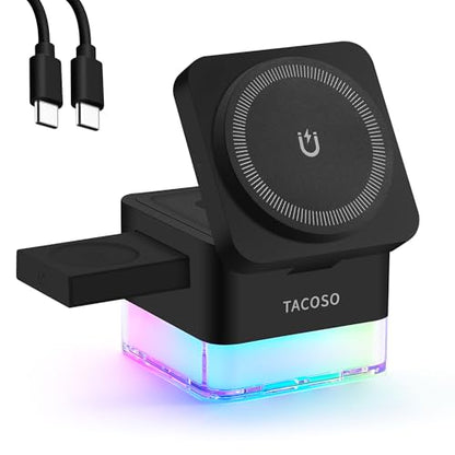 15W Wireless Charger 3-in-1 Apple Charging Station with Night Light - color: Black