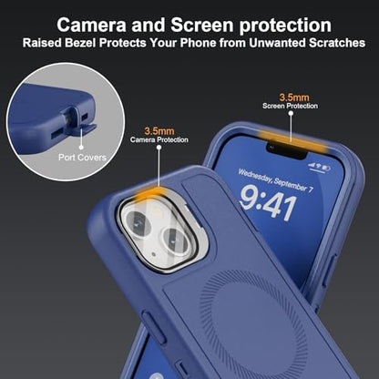 Follaroma for iPhone 13 Case with Stand & Built-in Camera Cover, MagSafe Compatible, Heavy-Duty Shockproof Protection, Magnetic & Rugged Phone Cover for iPhone 13 6.1'', Navy - color: Navy