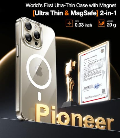 TORRAS Magnetic Slim-Fit for iPhone 15 Pro Max Case Clear 6.7", [True Never Yellow]Ultra-Thin 15 ProMax Phone Case Compatible with MagSafe, Light Anti-Scratch Matte Hard Cover OriginFit, Diamond Clear - color: Clear